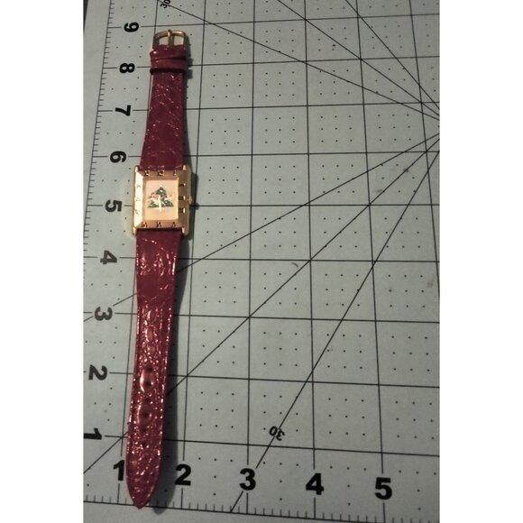Jacques Farel Christmas Watch Gold Tone Roman Numerals Genuine Red Leather Strap - Picture 6 of 6